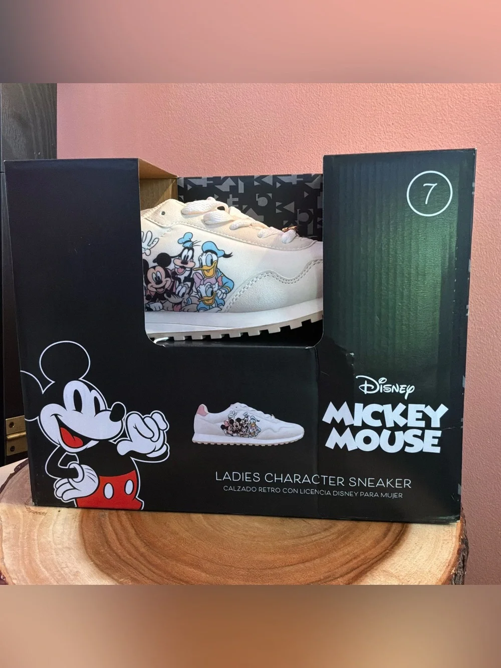 🌙✨🏷️ Disney Mickey Mouse Sneakers Pink & White Gold Accents Size 7